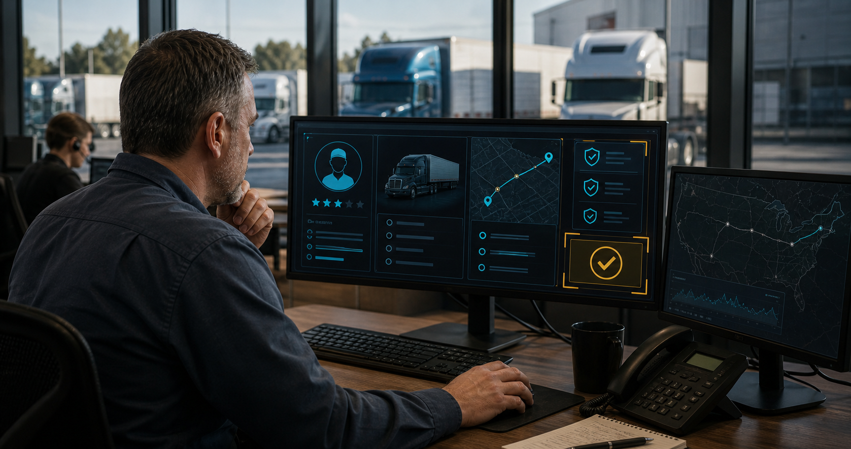 Dispatcher reviewing an AI generated driver offer with human approval guard before sending